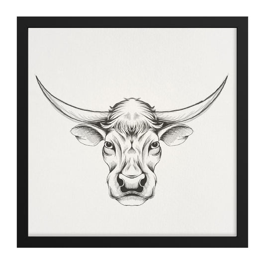 Cow hand sketch framed canvas