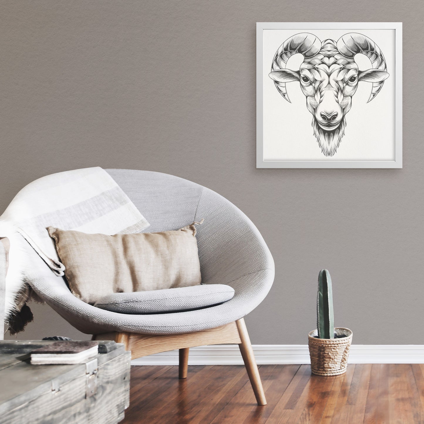 Goat hand sketch framed canvas