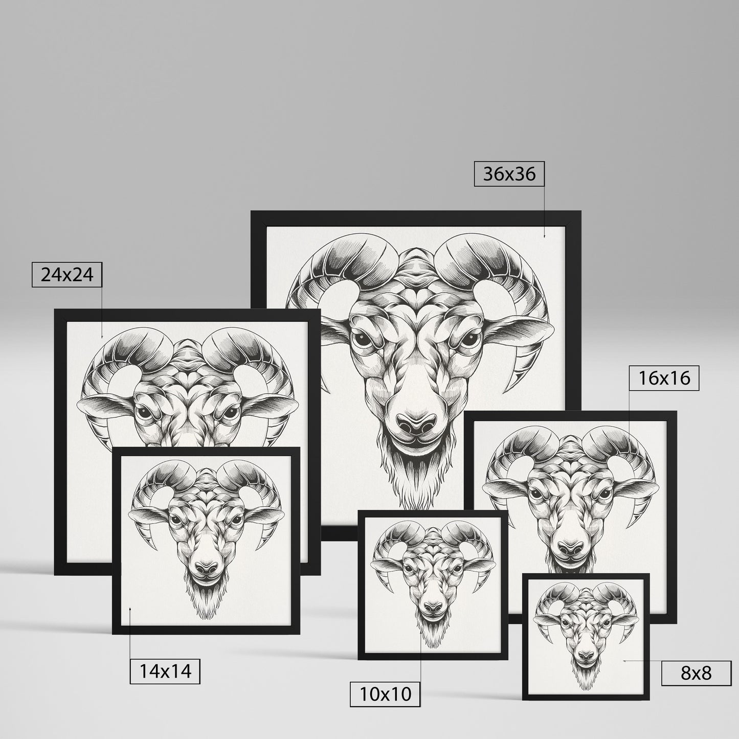 Goat hand sketch framed canvas