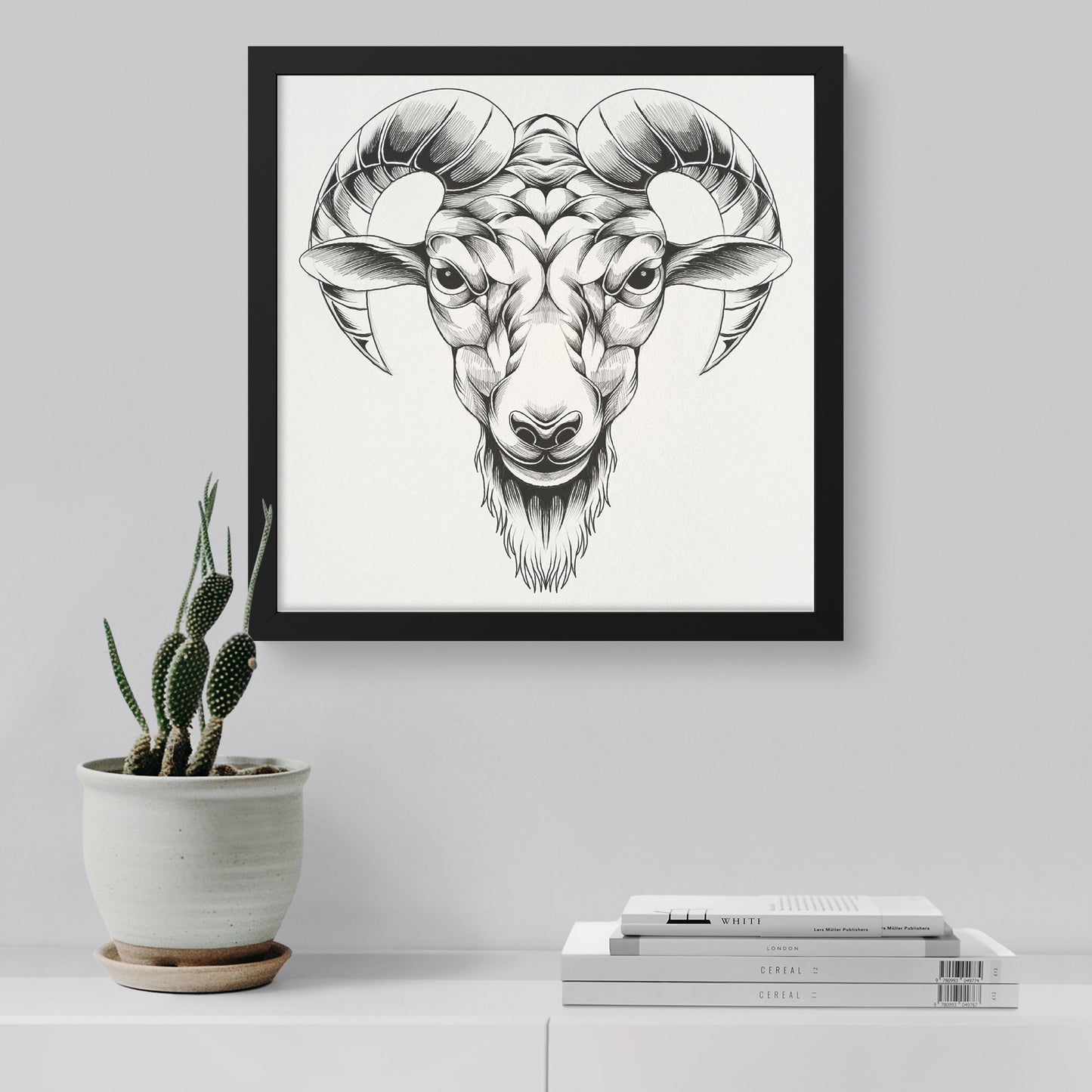 Goat hand sketch framed canvas