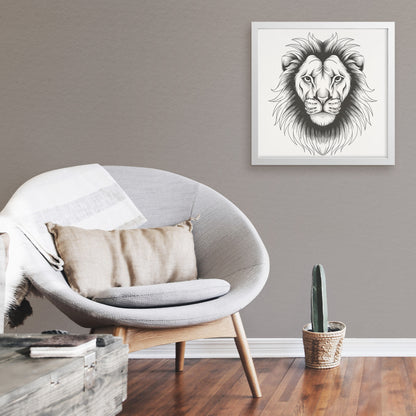 Lion hand sketch framed canvas