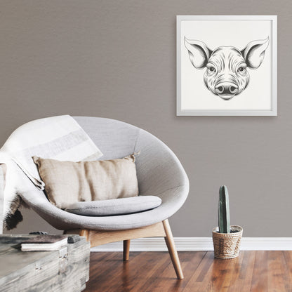 Pig hand sketch framed canvas