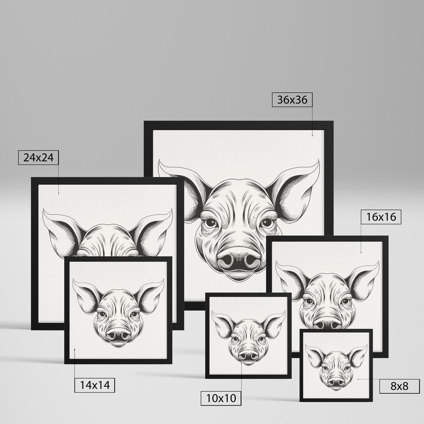 Pig hand sketch framed canvas