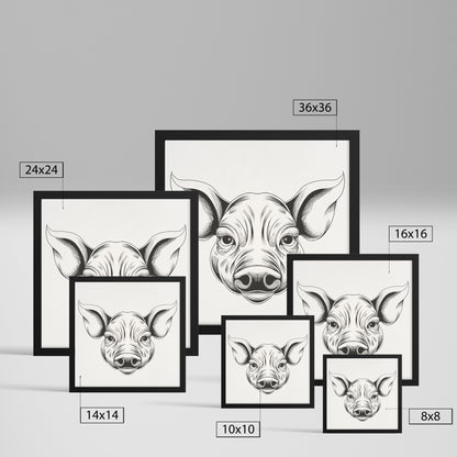 Pig hand sketch framed canvas