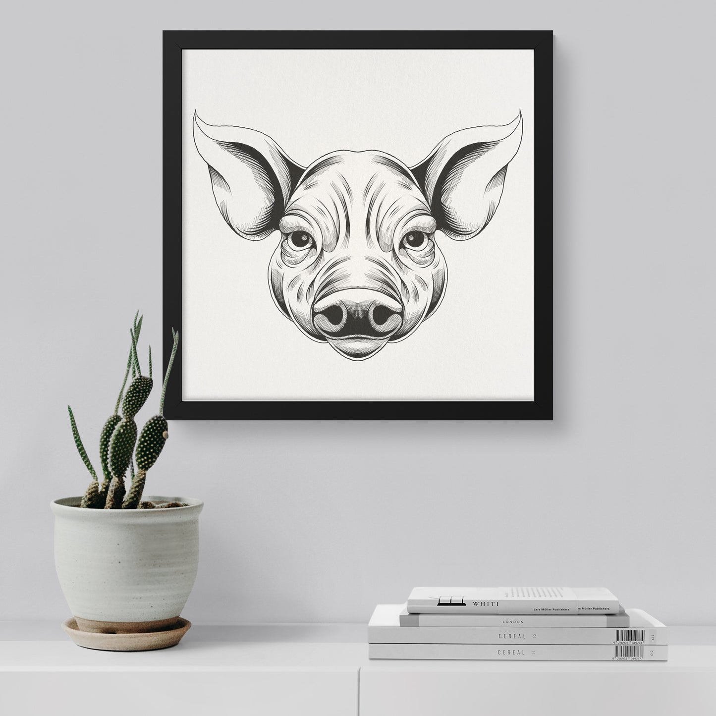 Pig hand sketch framed canvas