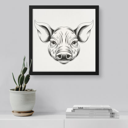Pig hand sketch framed canvas